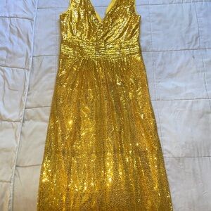 Gold Sequin V-Neck Evening Dress